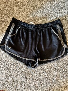 Under Armour Women's Black Athletic Shorts with Gray Trim Piping